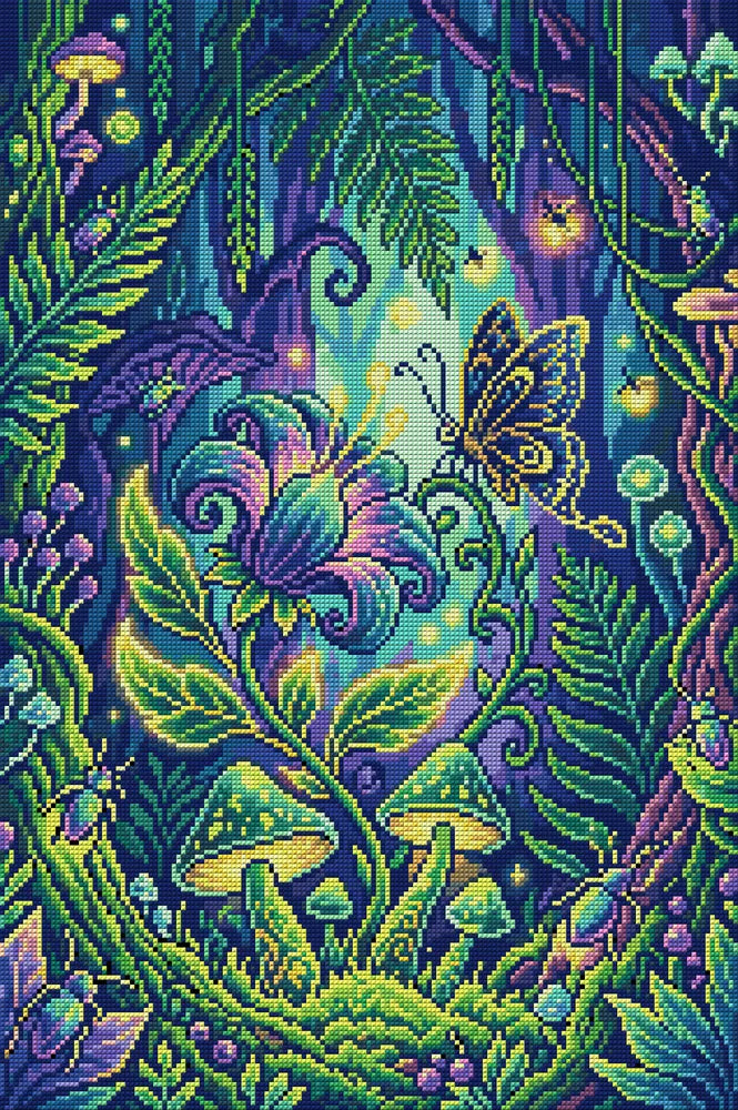 Enchanted Forest Butterfly, 40x60 cm timanttimaalaus – koko kuvion esikatselu ilman lähikuvaa