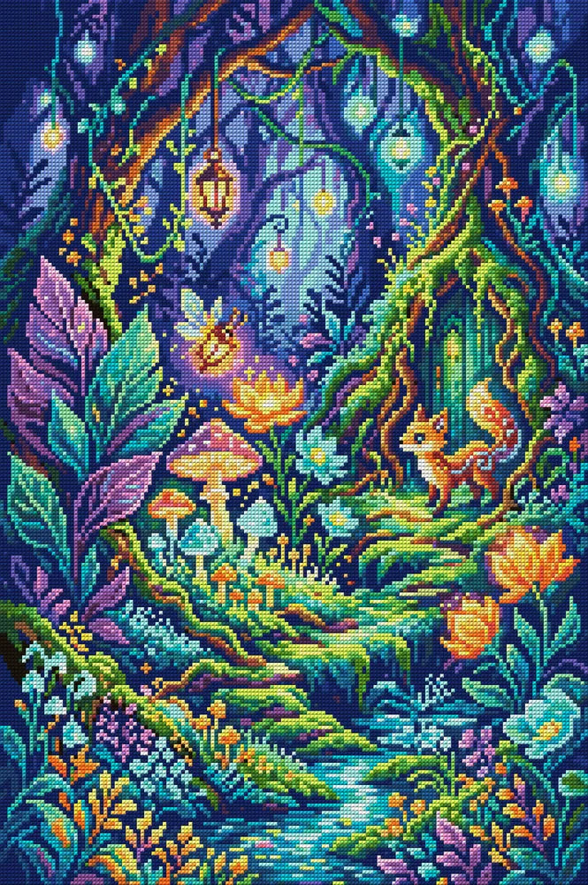 Enchanted Forest Fairy Encounter, 40x60 cm timanttimaalaus – koko kuvion esikatselu ilman lähikuvaa