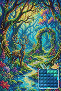 Thumbnail for Enchanted Forest Gateway, 40x60 cm timanttimaalaus – lopullisen kuvion esikatselu ja lähikuva neliönmuotoisista timanteista