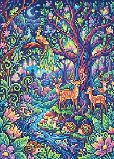 Enchanted Forest Nightlife, 50x70 cm timanttimaalaus – lopullisen kuvion esikatselu