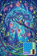 Thumbnail for Enchanted Forest Owls and Butterflies, 40x60 cm timanttimaalaus – lopullisen kuvion esikatselu ja lähikuva neliönmuotoisista timanteista