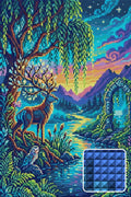 Thumbnail for Enchanted Forest Twilight Scene, 40x60 cm timanttimaalaus – lopullisen kuvion esikatselu ja lähikuva neliönmuotoisista timanteista