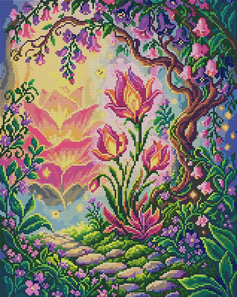 Enchanted Garden Pathway, 40x50 cm timanttimaalaus – koko kuvion esikatselu ilman lähikuvaa