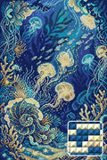 Thumbnail for Enchanted Jellyfish Reef, 40x60 cm timanttimaalaus – lopullisen kuvion esikatselu ja lähikuva neliönmuotoisista timanteista