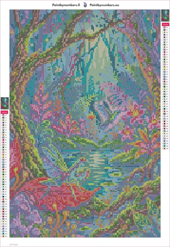 Enchanted Jungle Pond Scene timanttimaalauksen liimapintainen canvas 40x60cm