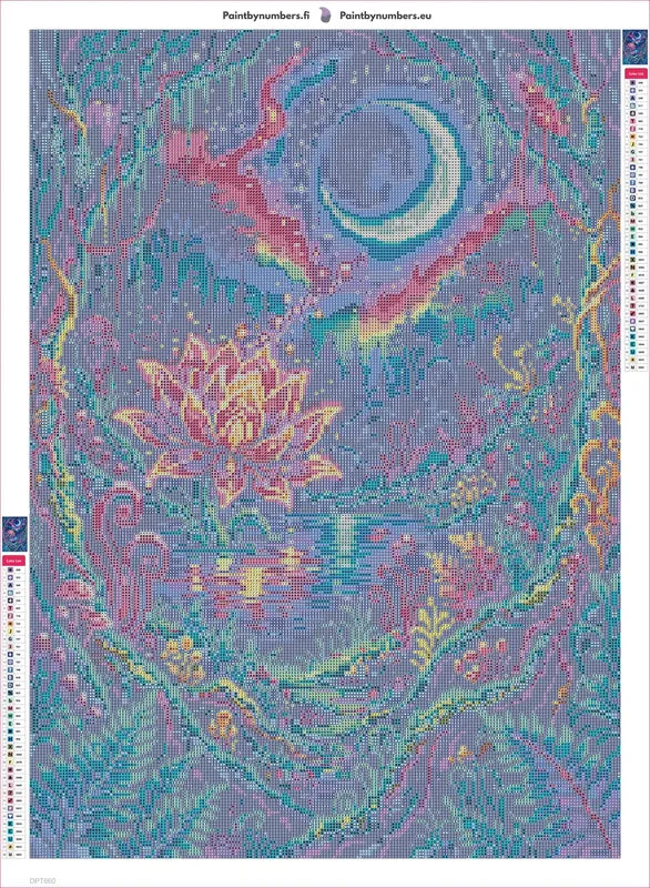 Enchanted Lotus Moonlit Forest timanttimaalauksen liimapintainen canvas 50x70cm
