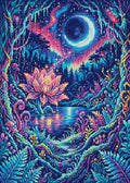 Thumbnail for Enchanted Lotus Moonlit Forest, 50x70 cm timanttimaalaus – koko kuvion esikatselu ilman lähikuvaa