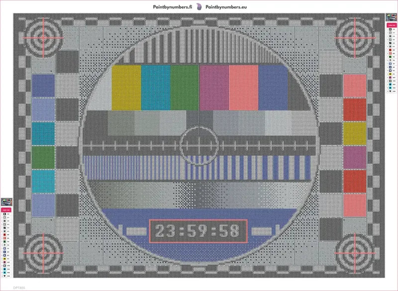 End of Broadcast Test Card timanttimaalauksen liimapintainen canvas 70x50cm