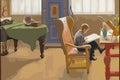 Thumbnail for Numeromaalaus Carl Larssonin teoksesta, jossa poika lukee kirjaa nojatuolissa valoisassa huoneessa.