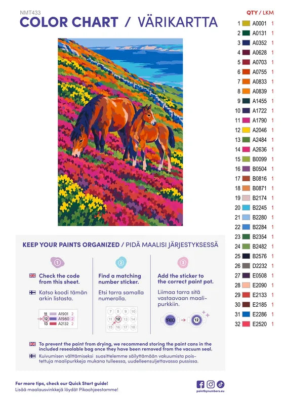 Numeromaalaus: Värikartta ja ohjeet - Exmoor Ponies in August Heather 40x60cm