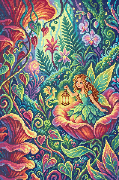 Fairy Girl in Enchanted Forest, 40x60 cm timanttimaalaus – lopullisen kuvion esikatselu