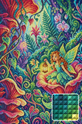 Thumbnail for Fairy Girl in Enchanted Forest, 40x60 cm timanttimaalaus – lopullisen kuvion esikatselu ja lähikuva neliönmuotoisista timanteista