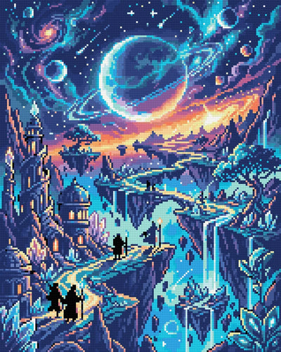 Fantasy Cosmic Landscape Adventure, 40x50 cm timanttimaalaus – lopullisen kuvion esikatselu