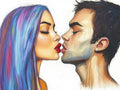 Thumbnail for Fated Kiss -timanttimaalaus: romanttinen pari suutelemassa, naisella sateenkaarisävyiset hiukset