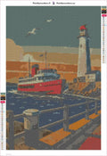 Thumbnail for Ferry and Lighthouse timanttimaalauksen liimapintainen canvas 40x60cm