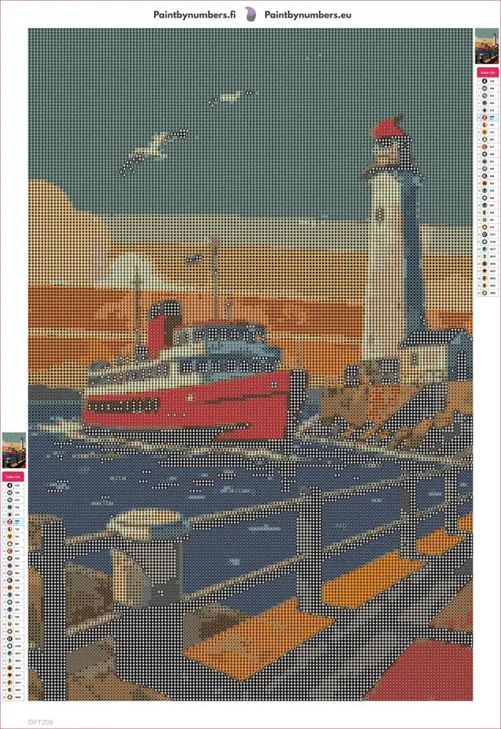 Ferry and Lighthouse timanttimaalauksen liimapintainen canvas 40x60cm