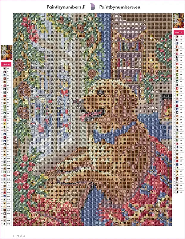 Festive Dog at Christmas Window timanttimaalauksen liimapintainen canvas 30x40cm