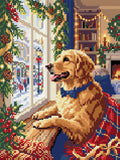 Thumbnail for Festive Dog at Christmas Window, 30x40 cm timanttimaalaus – lopullisen kuvion esikatselu