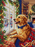Thumbnail for Festive Dog at Christmas Window, 30x40 cm timanttimaalaus – koko kuvion esikatselu ilman lähikuvaa