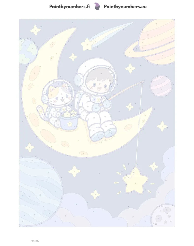 Numeromaalaus: Numeroitu kangas - Fishing on the Moon 30x40cm