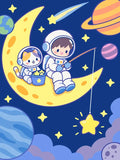Thumbnail for Astronauttilapsi ja kissa kuulla avaruudessa numeromaalaus.