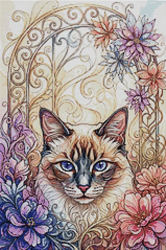 Timanttikuvio - Floral Cat