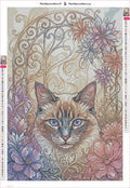 Thumbnail for Floral Cat timanttimaalauksen liimapintainen canvas 40x60cm