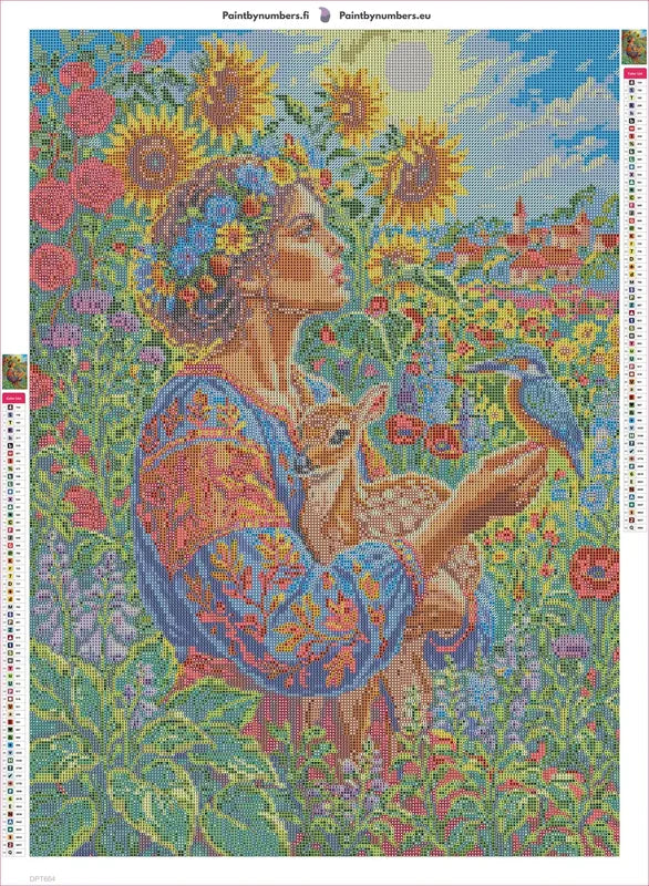 Floral Maiden With Fawn and Bird timanttimaalauksen liimapintainen canvas 50x70cm