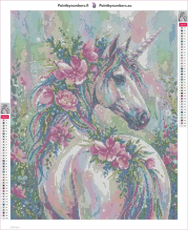 Floral Unicorn timanttimaalauksen liimapintainen canvas 40x50cm