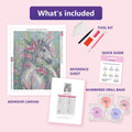 Thumbnail for Floral Unicorn 40x50cm timanttimaalauspaketin sisalto: liimapintainen canvas, varikartta, tyokalut ja timanttipussit