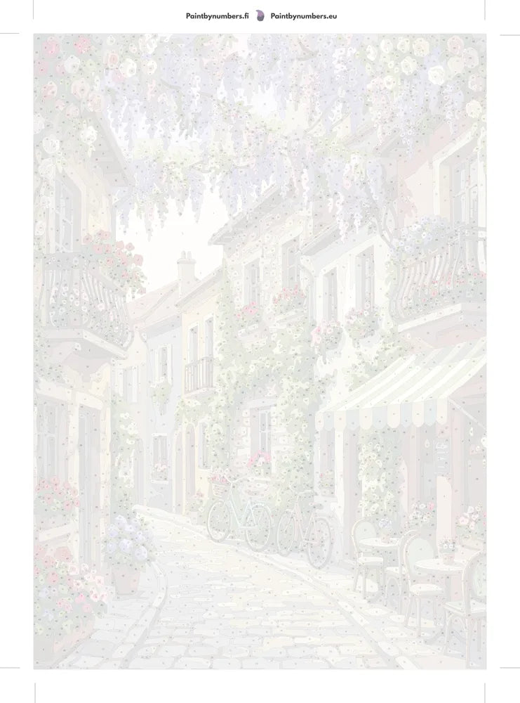 Numeroitu kangas - Flower Street and Bicycles 50x70cm