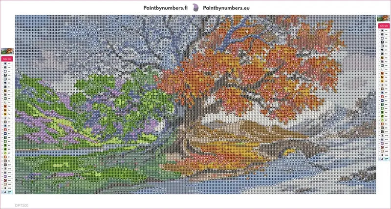 Four Seasons Tree timanttimaalauksen liimapintainen canvas 60x30cm