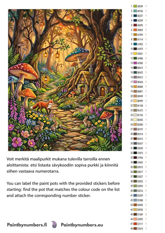 Värikartta ja ohjeet - Fox and Rabbits Forest Path 40x50cm