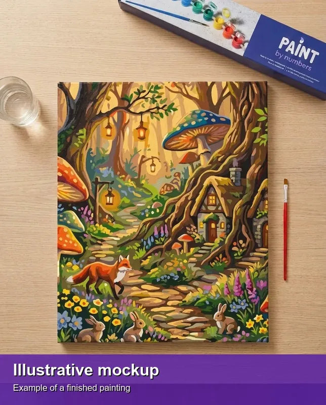 Valmiin numeromaalauksen havainnekuva - Fox and Rabbits Forest Path 40x50cm