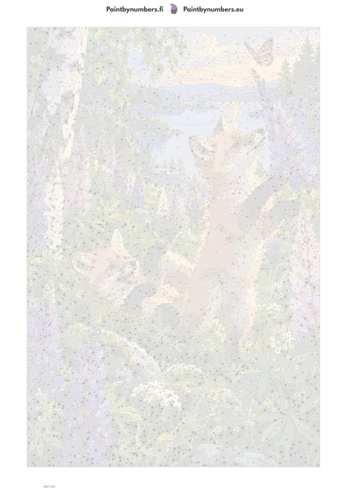 Numeromaalaus: Numeroitu kangas - Fox Cubs in the Lupines 40x60cm