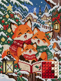 Thumbnail for Fox Family Christmas Carols, 30x40 cm timanttimaalaus – lopullisen kuvion esikatselu ja lähikuva pyöreistä timanteista