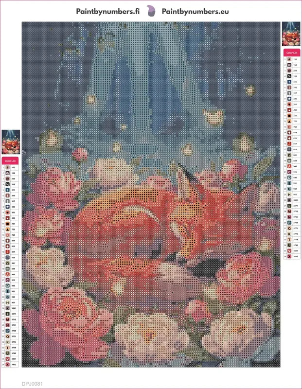 Fox in Blossoms timanttimaalauksen liimapintainen canvas 30x40cm