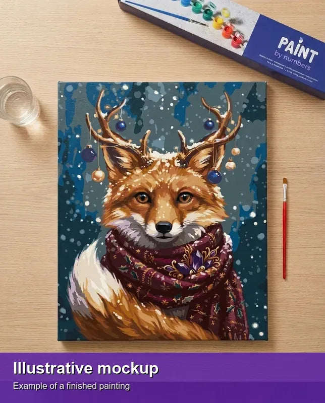 Valmiin numeromaalauksen havainnekuva - Fox with Antlers and Scarf 40x50cm