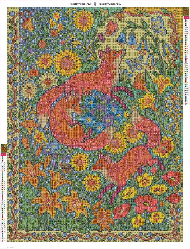 Foxes in Wildflower Meadow timanttimaalauksen liimapintainen canvas 60x80cm