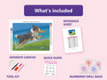 Thumbnail for Frisbee Dog 40x30cm timanttimaalauspaketin sisalto: liimapintainen canvas, varikartta, tyokalut ja timanttipussit