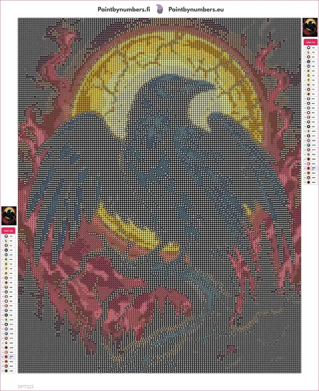 Full Moon Raven timanttimaalauksen liimapintainen canvas 40x50cm