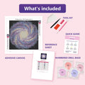 Thumbnail for Galactic Swirl 30x30cm timanttimaalauspaketin sisalto: liimapintainen canvas, varikartta, tyokalut ja timanttipussit
