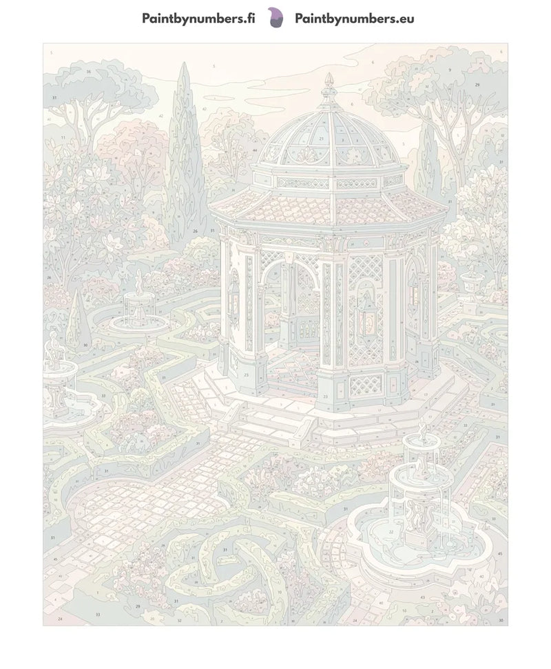 Numeroitu kangas - Garden Gazebo and Fountains 40x50cm