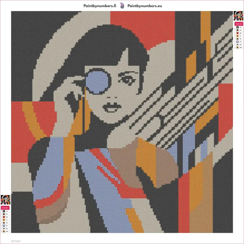 Geometric Woman with Monocle timanttimaalauksen liimapintainen canvas 50x50cm