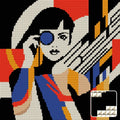 Thumbnail for Geometric Woman with Monocle, 50x50 cm timanttimaalaus – lopullisen kuvion esikatselu ja lähikuva neliönmuotoisista timanteista