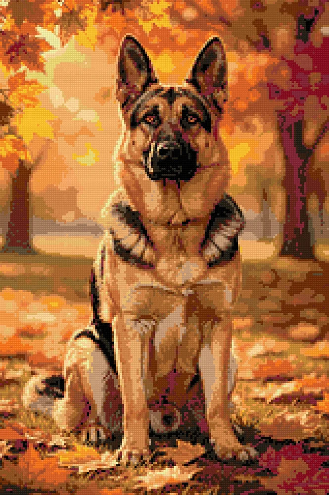 Timanttikuvio - German Shepherd in Autumn