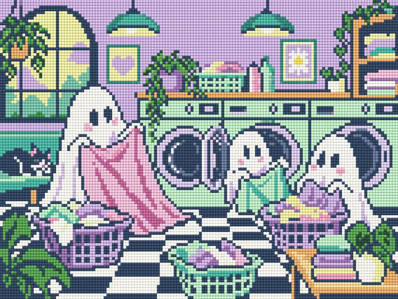 Ghosts at the Laundromat, 40x30 cm timanttimaalaus – lopullisen kuvion esikatselu