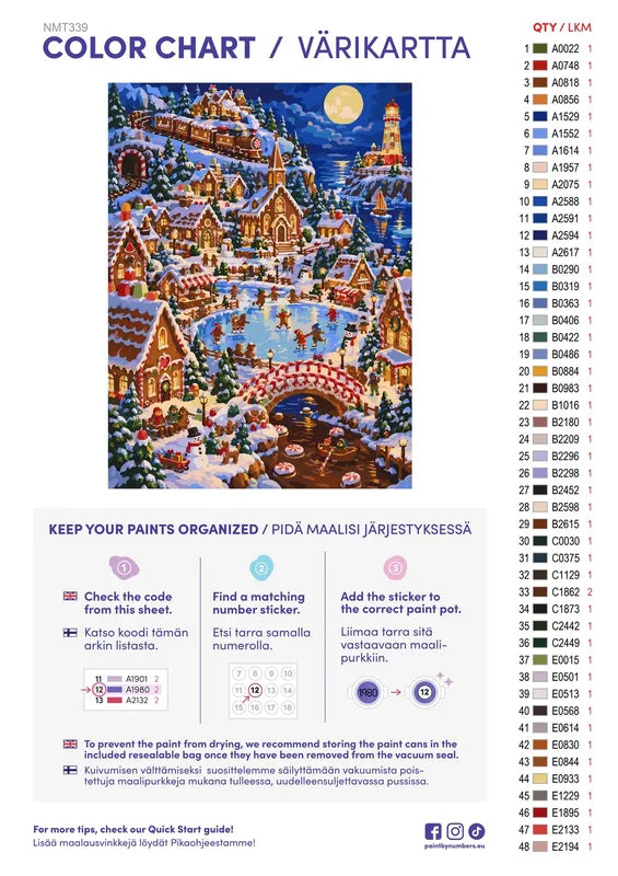 Numeromaalaus: Värikartta ja ohjeet - Gingerbread Village 60x80cm