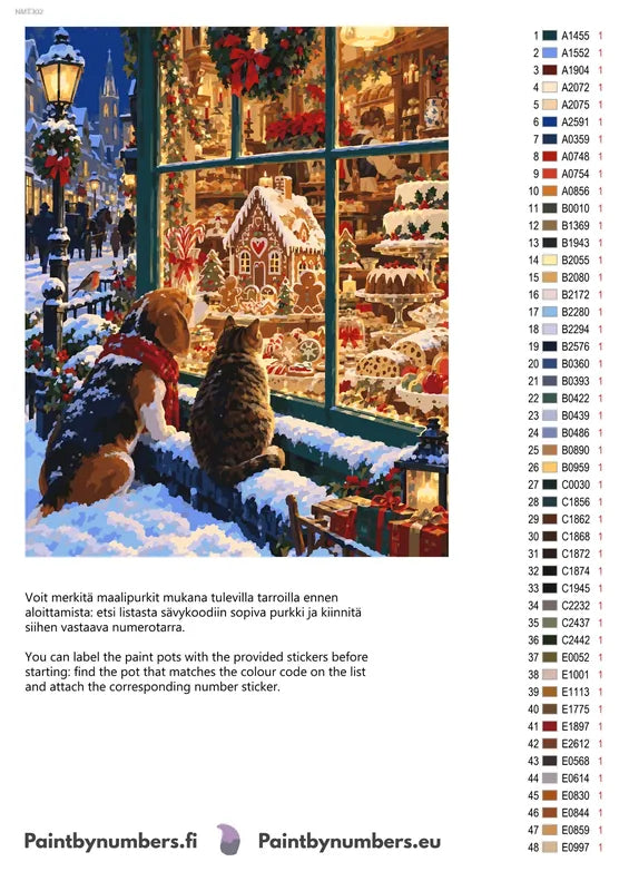 Numeromaalaus: Värikartta ja ohjeet - Gingerbread Window 40x50cm
