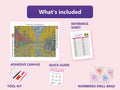 Thumbnail for Ginkgo Avenue in Late November 40x30cm timanttimaalauspaketin sisältö: liimapintainen canvas, värikartta, työkalut ja timanttipussit